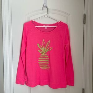 Lilly Pulitzer Pink Sweatshirt w/ Lime Green Pineapple Size Small